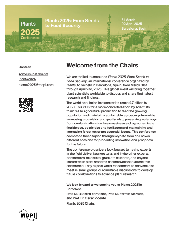 SEBP (@newssebp) on Twitter photo ⚠️Save the Date!! Plants 2025 - From Seeds to Food Security
📅March 31st-April 2nd 2025
🌐 Barcelona, Spain
💻sciforum.net/event/Plants20…
✉️plants2025@mdpi.com ⚠️Save the Date!! Plants 2025 - From Seeds to Food Security
📅March 31st-April 2nd 2025
🌐 Barcelona, Spain
💻sciforum.net/event/Plants20…
✉️plants2025@mdpi.com