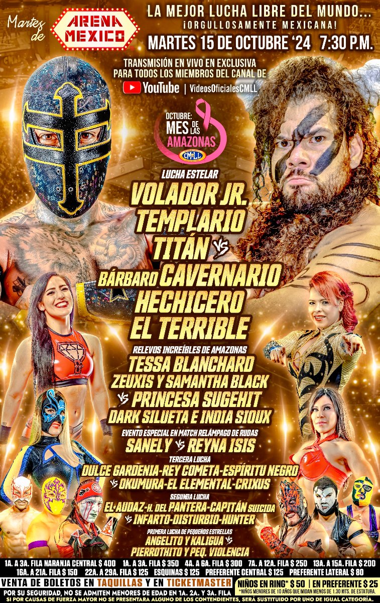 Mauu_Gabriel's tweet image. ¡Hoy es #MartesDeArenaMéxico!

Volador Jr, Templario y Titán 🆚 Bárbaro Cavernario, Hechicero y El Terrible

Tessa Blanchard, Zeuxis y Samantha Black 🆚 Princesa Sugehit, Dark Silueta e India Sioux

Sanely 🆚 Reyna Isis

La cita es a las 7:30 P.M.