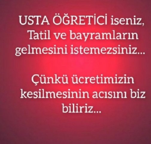 #Ustalar24EKİMulustalar
M.E.B.
Biz Usta öğreticileri,duyuyorsunuz biliyoruz ,görmenizi de bekliyoruz.Sesimizi daha gür çıkartmak için Ulustayız 🇹🇷
<a href="/RTErdogan/">Recep Tayyip Erdoğan</a> 
<a href="/Yusuf__Tekin/">Yusuf Tekin</a> 
<a href="/mebhbogm/">MEB Hayat Boyu Öğrenme Genel Müdürlüğü</a> 
<a href="/TBMMresmi/">TBMM</a> 
<a href="/TBMMGenelKurulu/">TBMM Genel Kurulu</a> 
<a href="/cengizmete/">Cengiz Mete</a> 
<a href="/CelileErenOKTEN/">Celile Eren ÖKTEN</a> 
<a href="/tcbestepe/">T.C. Cumhurbaşkanlığı</a> 
<a href="/cbsbb/">T.C. Cumhurbaşkanlığı Strateji ve Bütçe Başkanlığı</a>
<a href="/MeclisinSesi/">MeclisinSesi</a>