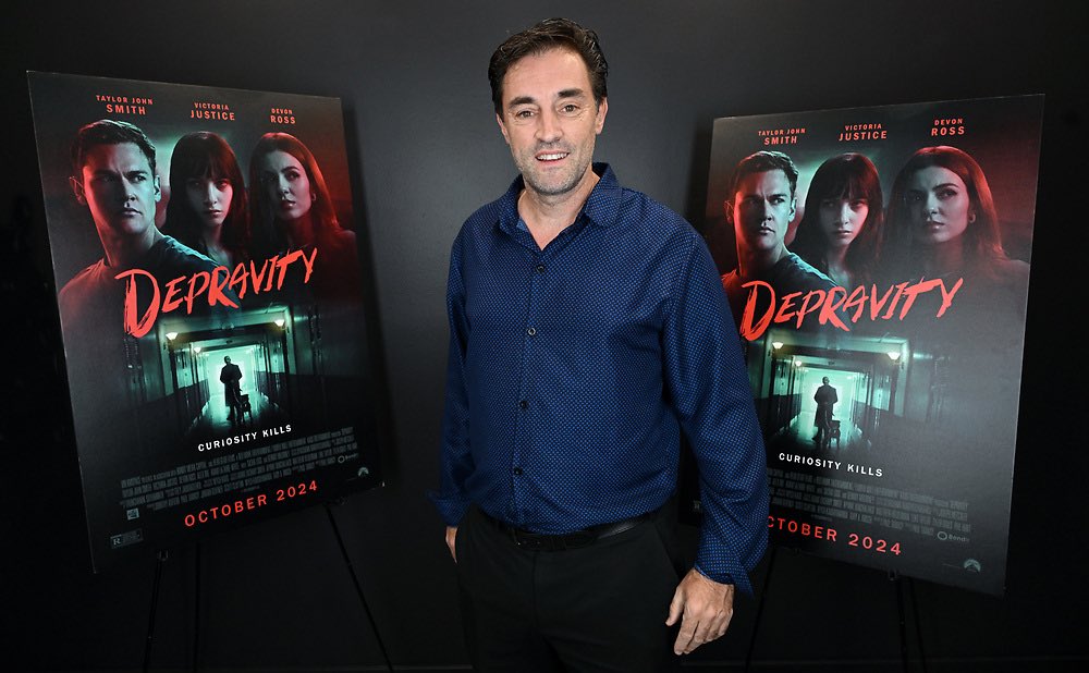 composerjoe's tweet photo. 8+ before it was shot, Paul Tamasy asked me to score #Depravitymovie. We finally got it made. Here we are at the screening along with the film’s music supervisor @katiegaribaldi. Depravity is out digitally via @paramountmovies today! https://t.co/7Nswe7WhNM
