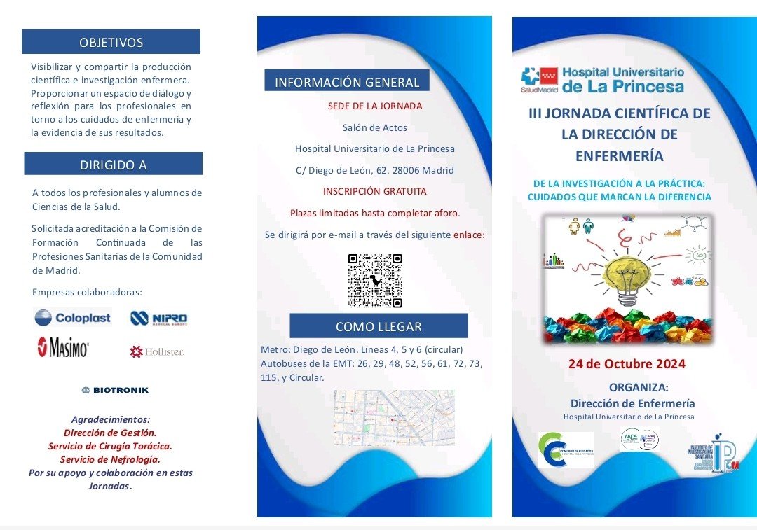 🚨 ¡¡No te lo pierdas!! 🚨
"III Jornada Científica de la Dirección de Enfermería"

 👥 Dirigido a profesionales y alumnos de Ciencias de la Salud
🗓️ 24 de Octubre
📝 Inscripción código QR adjunto