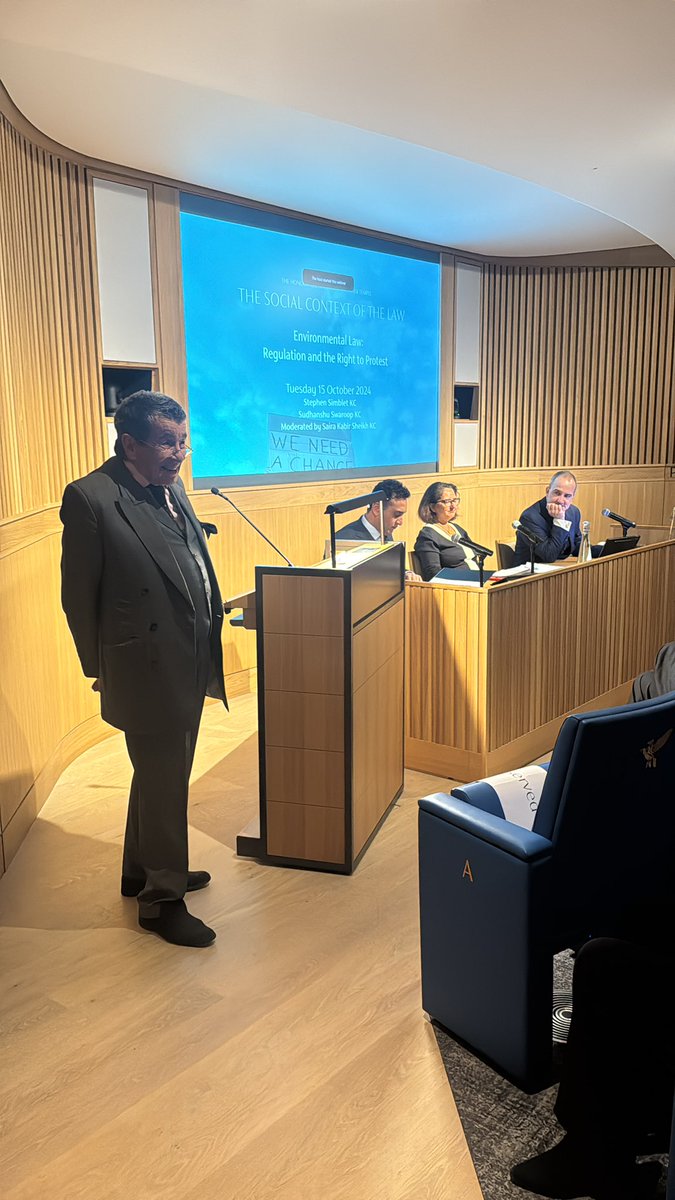 TheInnerTemple's tweet photo. We’re about to begin our Social Context of the Law lecture! This evening’s topic is:
‘Environmental Law: Regulation and the Right to Protest’ 🪧🌳
Moderator:
Saira Kabir Sheikh KC, Bencher, FTB
Introductory remarks: Sir Geoffrey Nice, KC
#SCOL https://t.co/W5bZyVLlJK