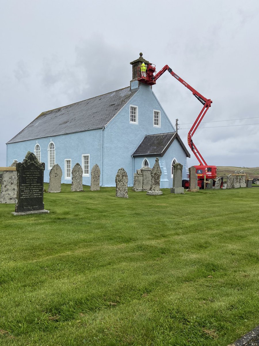 A bell has been carefully removed from a nearby belfry, to ensure it stays within the local community, following the sale of the Kirk. The bell was the first fog-warning at Sumburgh Head, and gifted to the people of Shetland, following the loss of the Royal Victoria in 1864.