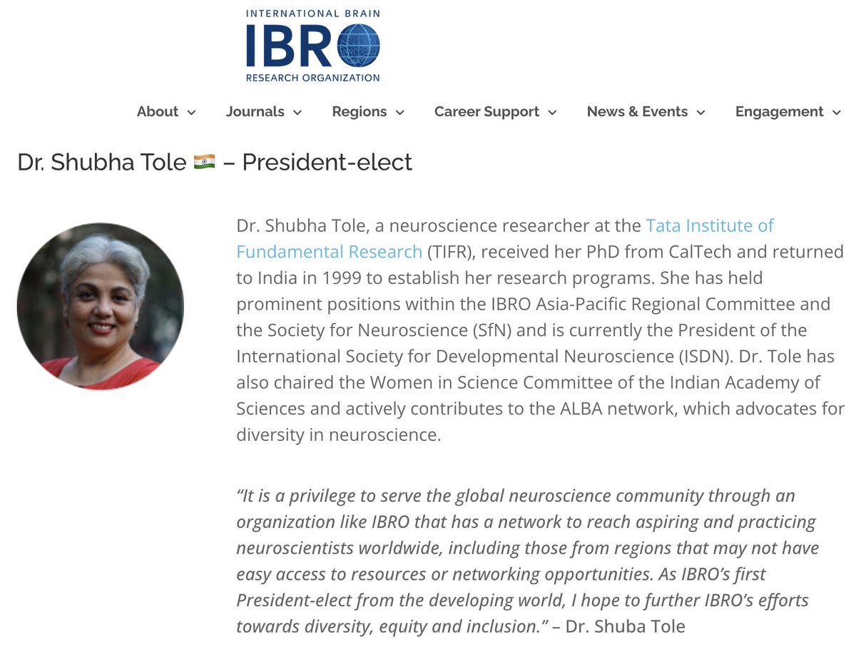 Congrats, <a href="/TIFR_Bio/">DBS TIFR</a> faculty <a href="/shubhatole/">Shubha Tole (she/her)</a> <a href="/TIFRScience/">Tata Institute of Fundamental Research</a>, for election as <a href="/IBROorg/">IBRO - International Brain Research Organization</a> president. We are sure you will "further IBRO’s efforts towards diversity, equity, and inclusion” while advancing the other missions of this global neuroscience organization.
ibro.org/ibro-elections…