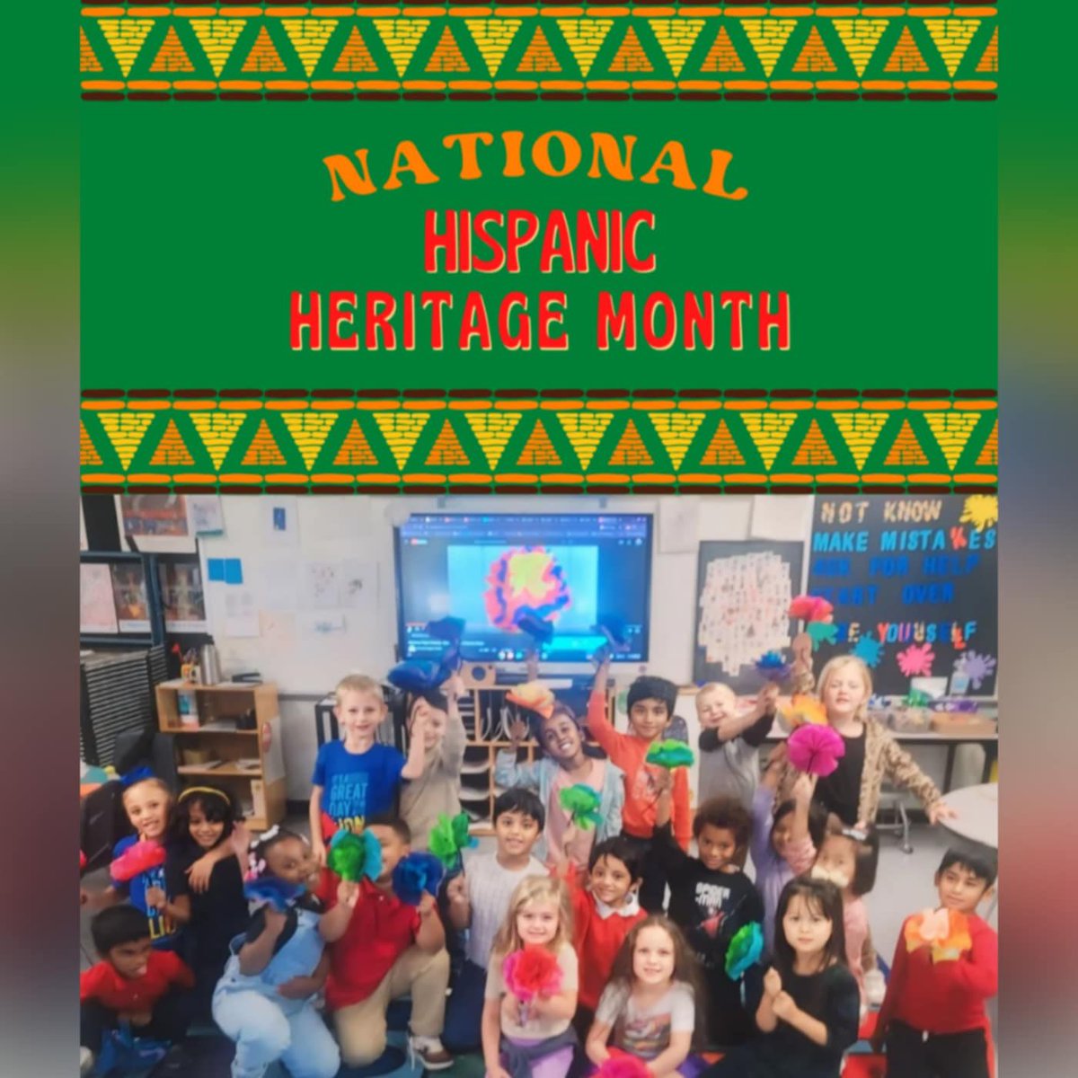 Ms.Flemming's class made Mexican paper flowers for Hispanic Heritage Month in Mr. Lawson’s class.  They discussed why they were popular and  how they became that way. #HispanicHeritageMonth