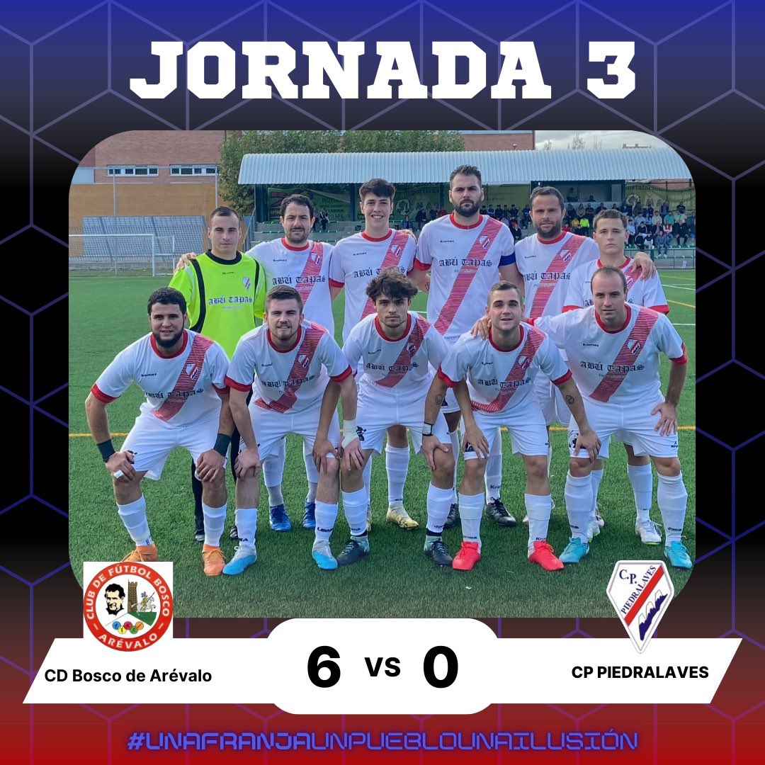 🗓️ PRIMERA PROVINCIAL - JORNADA 3

⚽️  Partido que nos enfrentó al CD Bosco de Arévalo y que terminó con derrota para los nuestros por 6-0.

🗣️ Gracias a toda la afición que se desplazó con nosotros en la salida más lejana del año.

⚪️🔴¡SOMOS EQUIPO!
#unafranjaunpueblounailusion