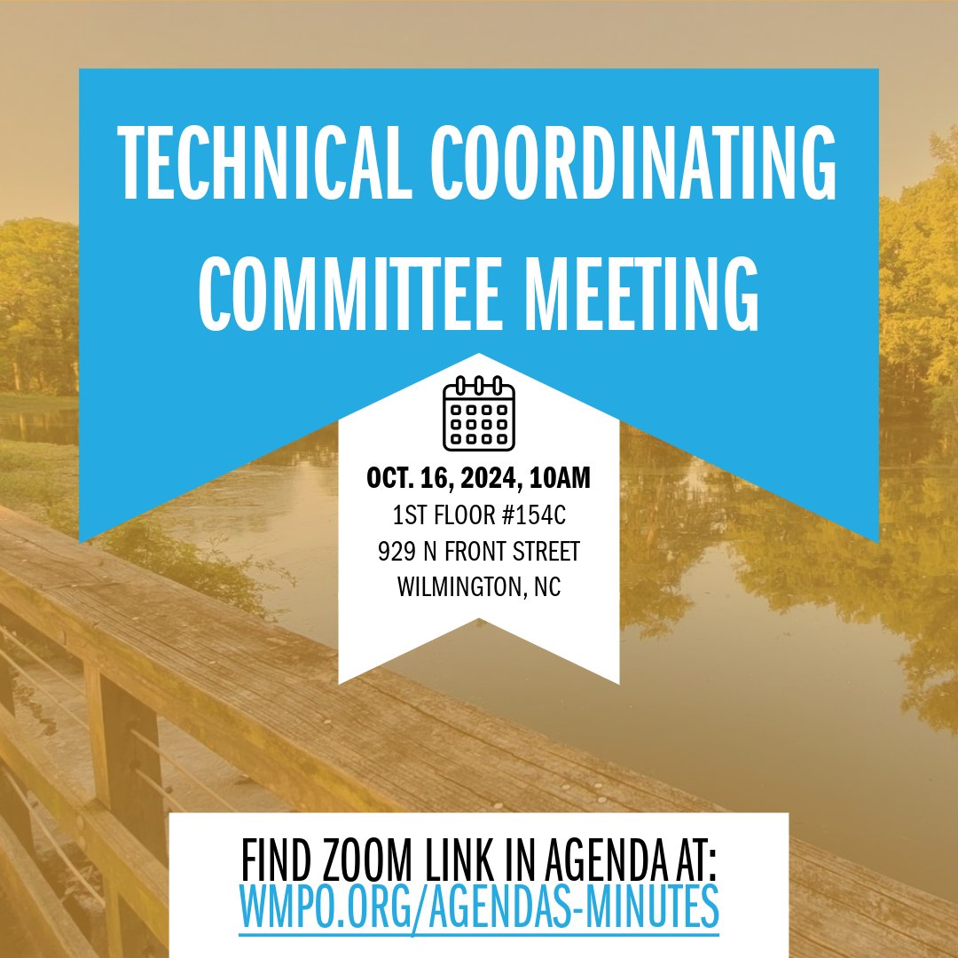 The Technical Coordinating Committee (TCC) will meet tomorrow, 10/16, at 10am. It will be held in person &amp; via Zoom, open to the public! 📅

The TCC consists of planning partners from the WMPO member jurisdictions who review &amp; recommend transportation plans for the WMPO Board.