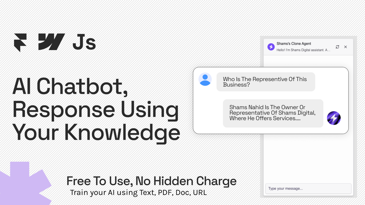shamsXdaily's tweet image. Free Personalized AI Chatbot Agent on your Framer website | Free Component. Link inside comment thread. . . .
@framer
@getbotpress

#framer #botpress