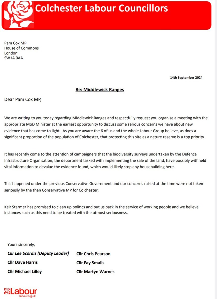 We've written to Pam Cox MP to request an urgent meeting with ministers after new evidence has come to light re: Middlewick Ranges

Her team has already been in touch.

This behaviour by the MoD is unacceptable