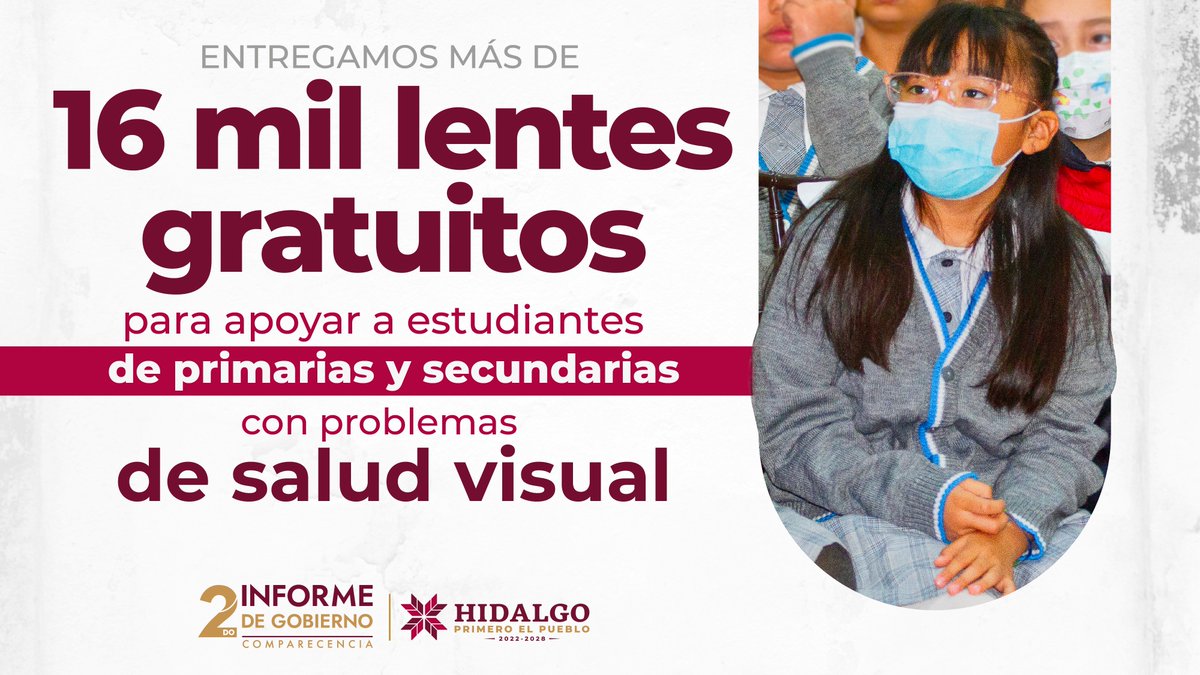 SEPHidalgo's tweet photo. Para apoyar a estudiantes con problemas de salud visual, entregamos más de 16 mil lentes gratuitos a estudiantes de escuelas de #primarias y #secundarias, con una inversión de 3 millones de pesos.
#2daComparecenciaHidalgo
#EducaciónQueTransforma
#NatyCastrejón https://t.co/KBux03I4L4