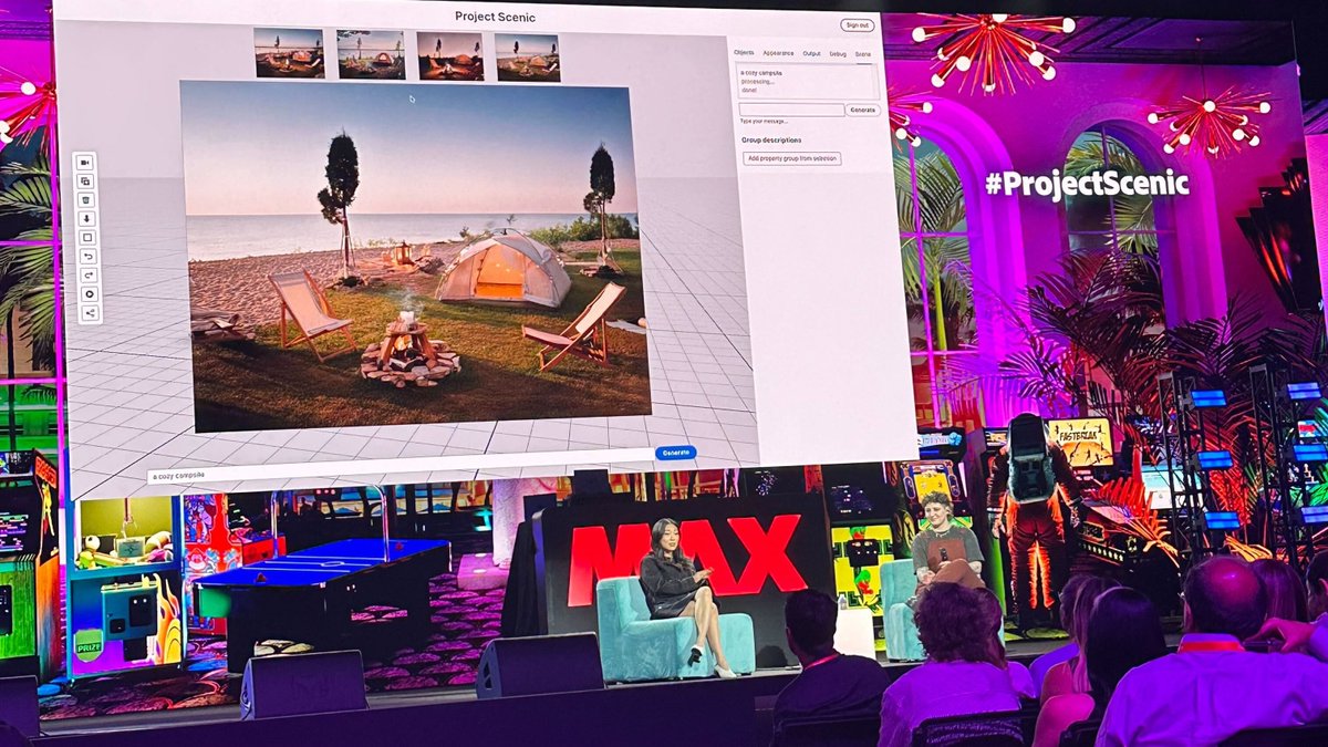 creativecloud's tweet photo. #ProjectScenic makes 2D image creation easier by letting you build a 3D scene layout with a copilot prompt. Control the camera and tweak individual objects, guide the image generation process, and edit 3D scenes more precisely. 🙏 #AdobeMAX https://t.co/W7Bk4r3b69