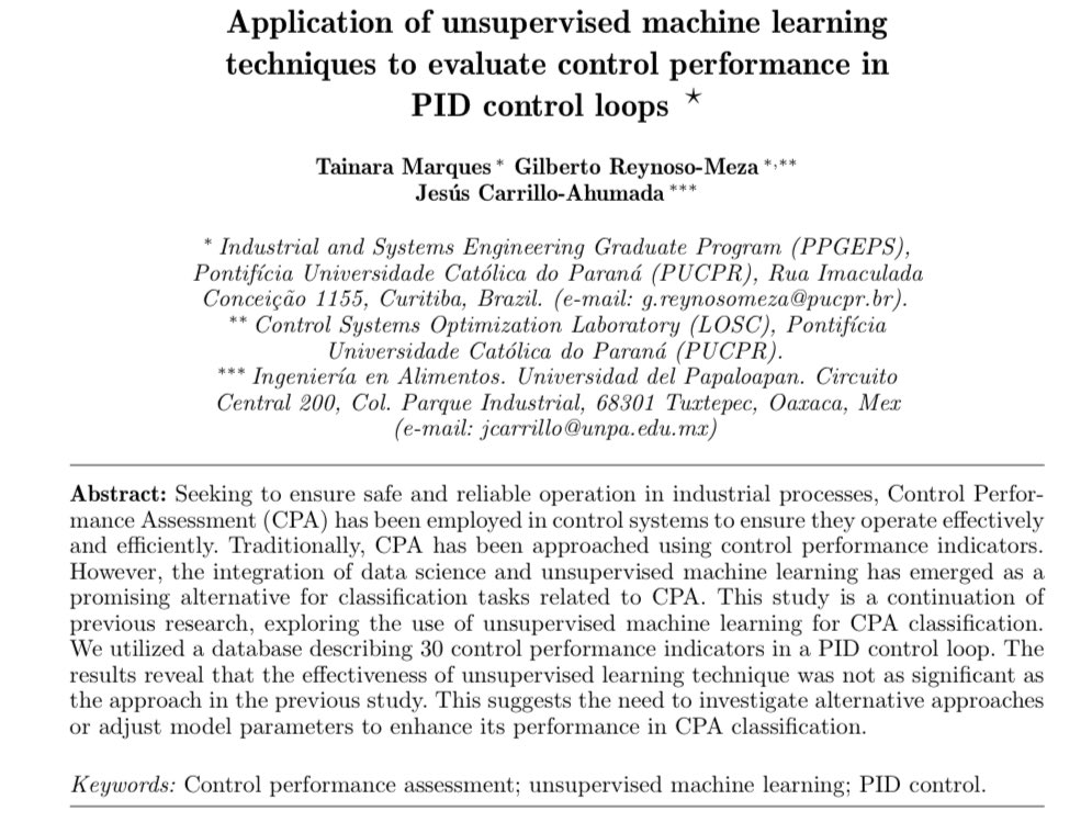 This is a paper written by Tainara Marques (PhD student) w/ our colleague <a href="/CarrilloAhumada/">Jesús Carrillo Ahumada</a>. We are using a dataset kindly shared by Patryk Grelewicz &amp; Jacek Czeczot (thanks!!). The dataset is described in doi.org/10.1109/TSMC.2…