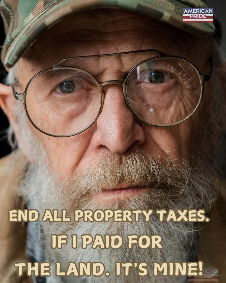 Pixie1z's tweet image. End all property taxes.  If I paid for the land, it's mine.

What's your opinion?