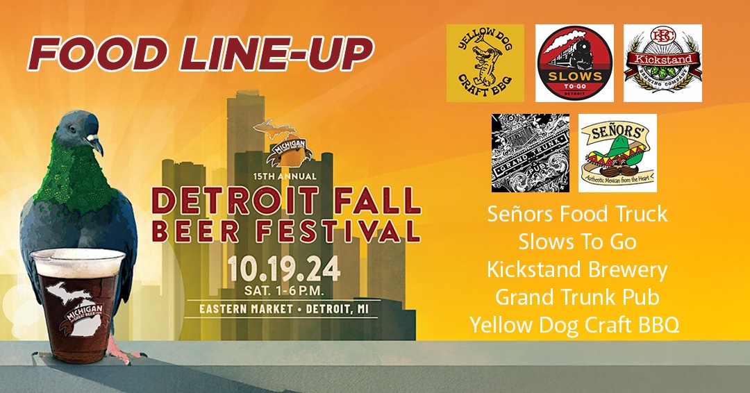 You can't have Michigan beer without great food. Bring your appetite to the 15th Annual Detroit Fall Beer Festival...we've got you covered! 

Tickets: mibeer.com/Events/detroit… #festivalfriday #mibeer #michiganbrewersguild #detroit #beerfestival