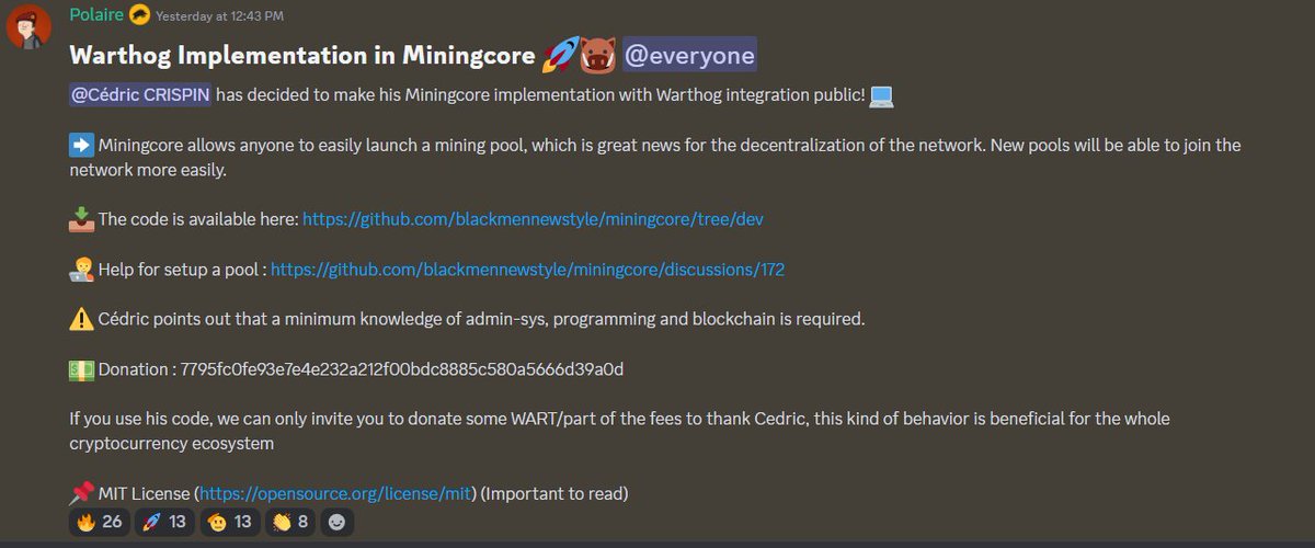 warthognetwork's tweet image. Miningcore Implementation by Cédric 🎎

📥 The code is available here: &amp;lt;github.com/blackmennewsty…&amp;gt;

🧑‍💻 Help for setup a pool : &amp;lt;github.com/blackmennewsty…&amp;gt;

#mining #crypto #miningcore #blockchainnews