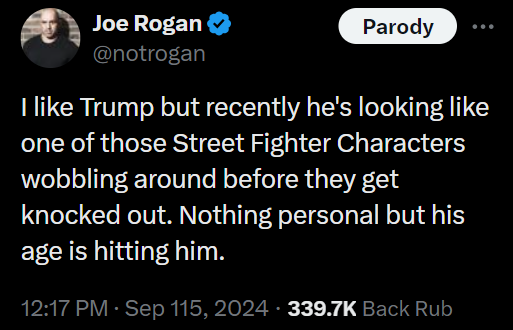 FaithRubPol's tweet photo. Even Joe Rogan can see Trump ain't what he used to be. https://t.co/p8IZLgdAQt