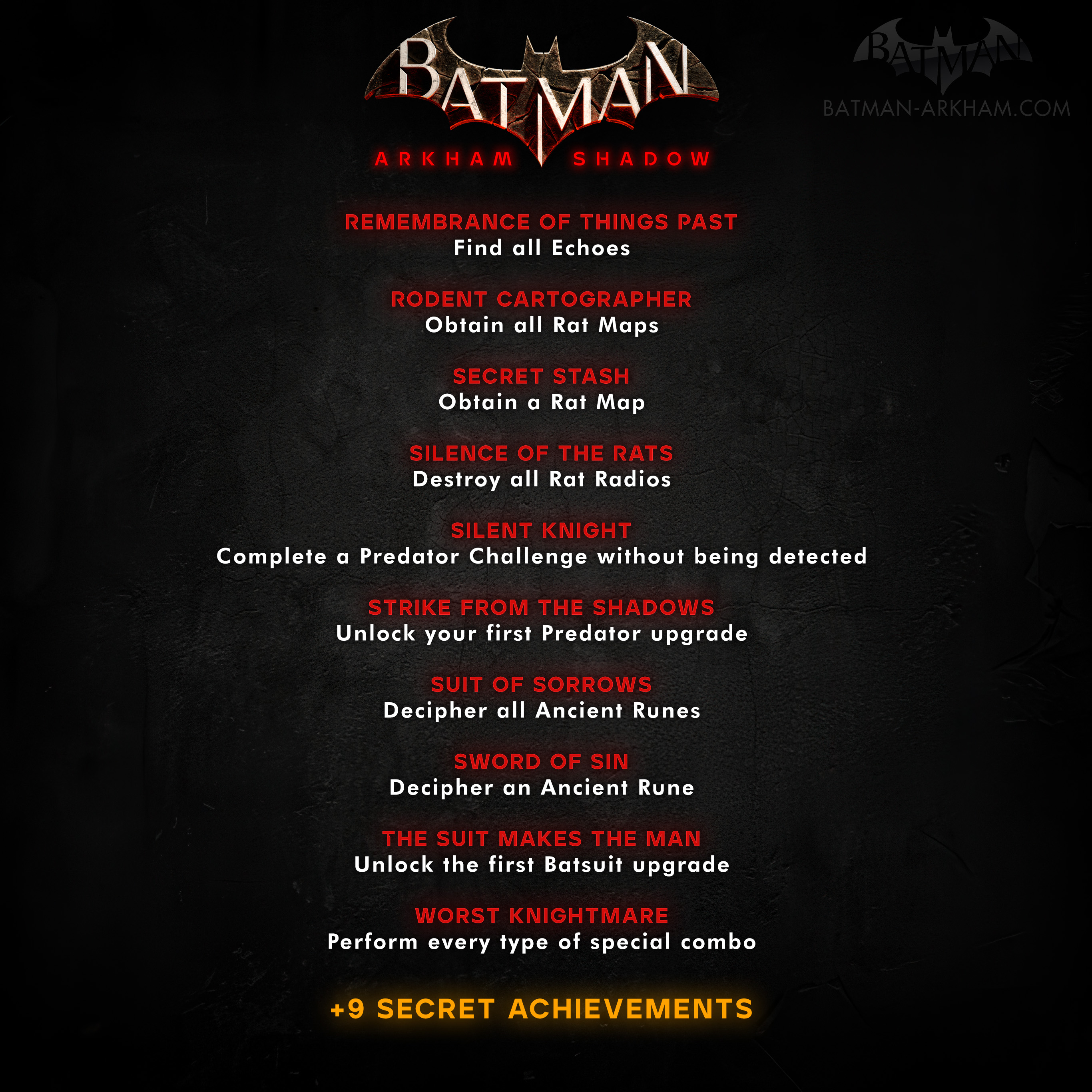 Batman Arkham Videos on X: “The achievements for Batman: Arkham 