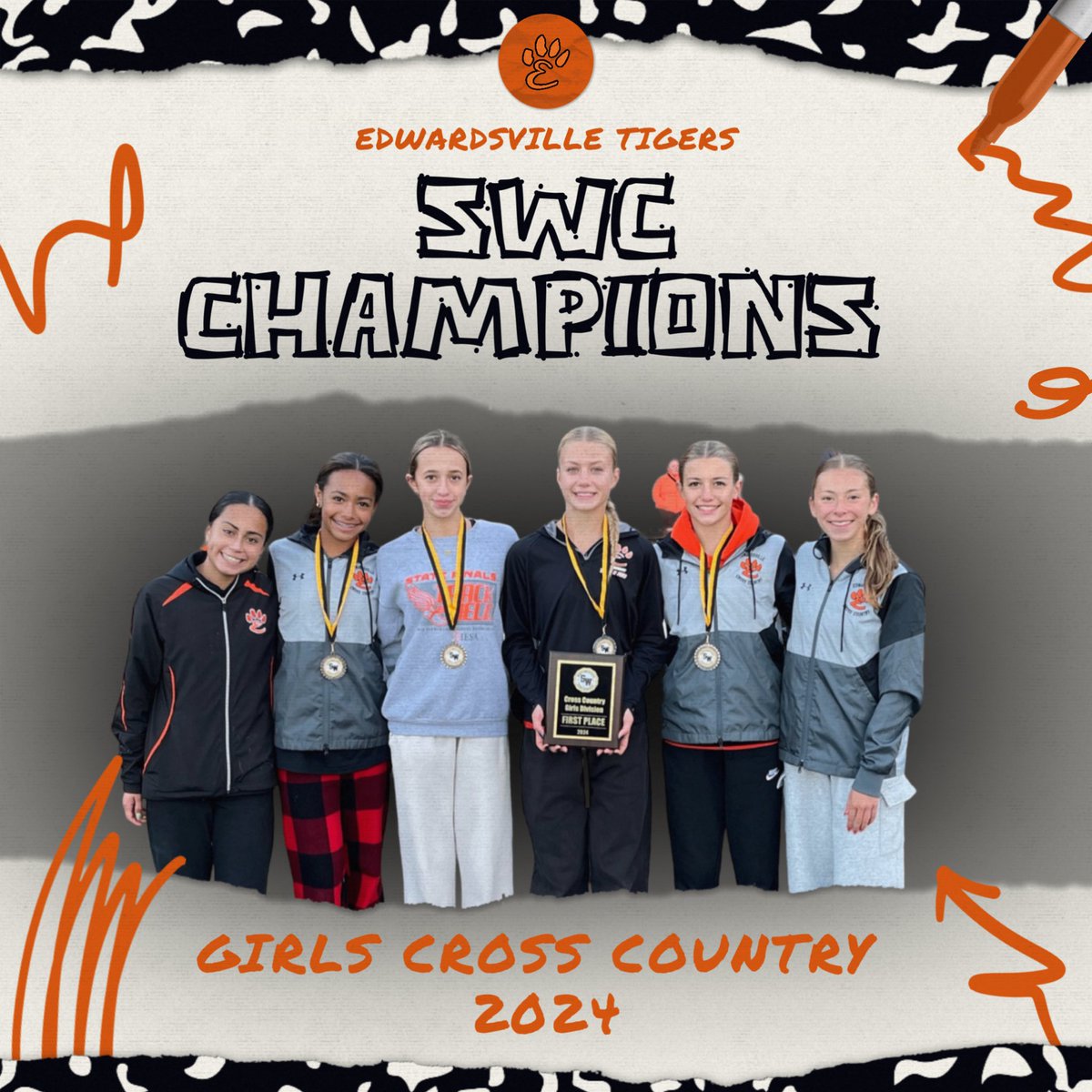 Edwardsville618's tweet photo. DOUBLE VICTORY for Edwardsville Cross-Country Program! 🏆🏃♀️🏃♂️ Congrats to both the Boys and Girls teams on winning the Southwestern Conference Championship! Your hard work and dedication paid off in a big way. 🧡🐅🖤 Way to represent, Tigers! #HUSLE #SWCChamps https://t.co/c4E7tCo8Nc