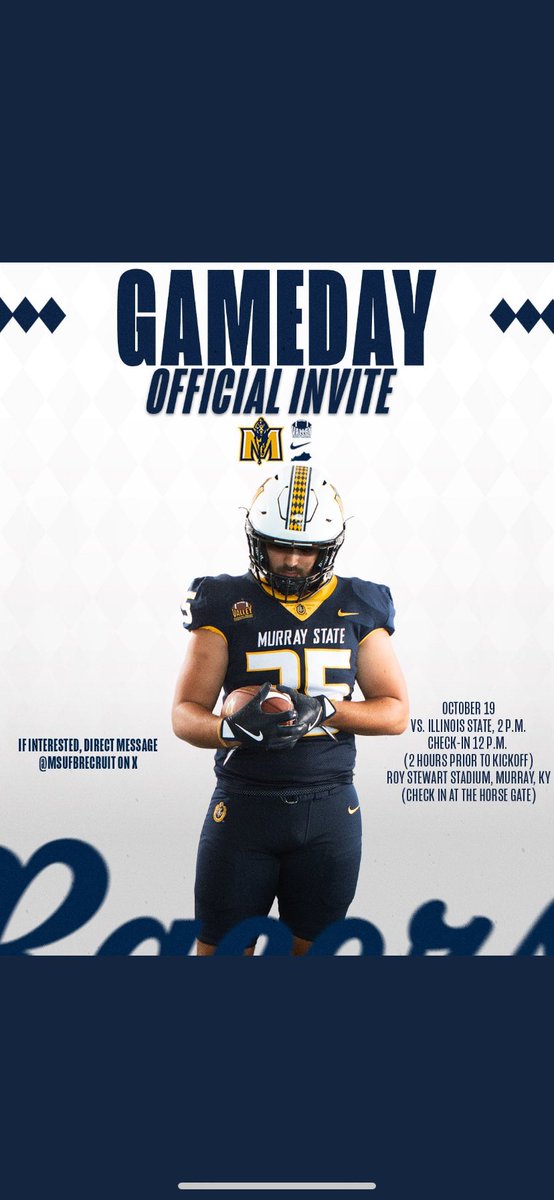 Excited to be invited to a gameday visit at Murray State University this Saturday! 💪🏽🏈🏈 <a href="/MSUFBRecruit/">Murray State Football Recruiting</a> <a href="/WrightJody/">Jody Wright</a> <a href="/J50_ProTraining/">J50 Pro Training</a> <a href="/green_county/">Green County Athletics</a>