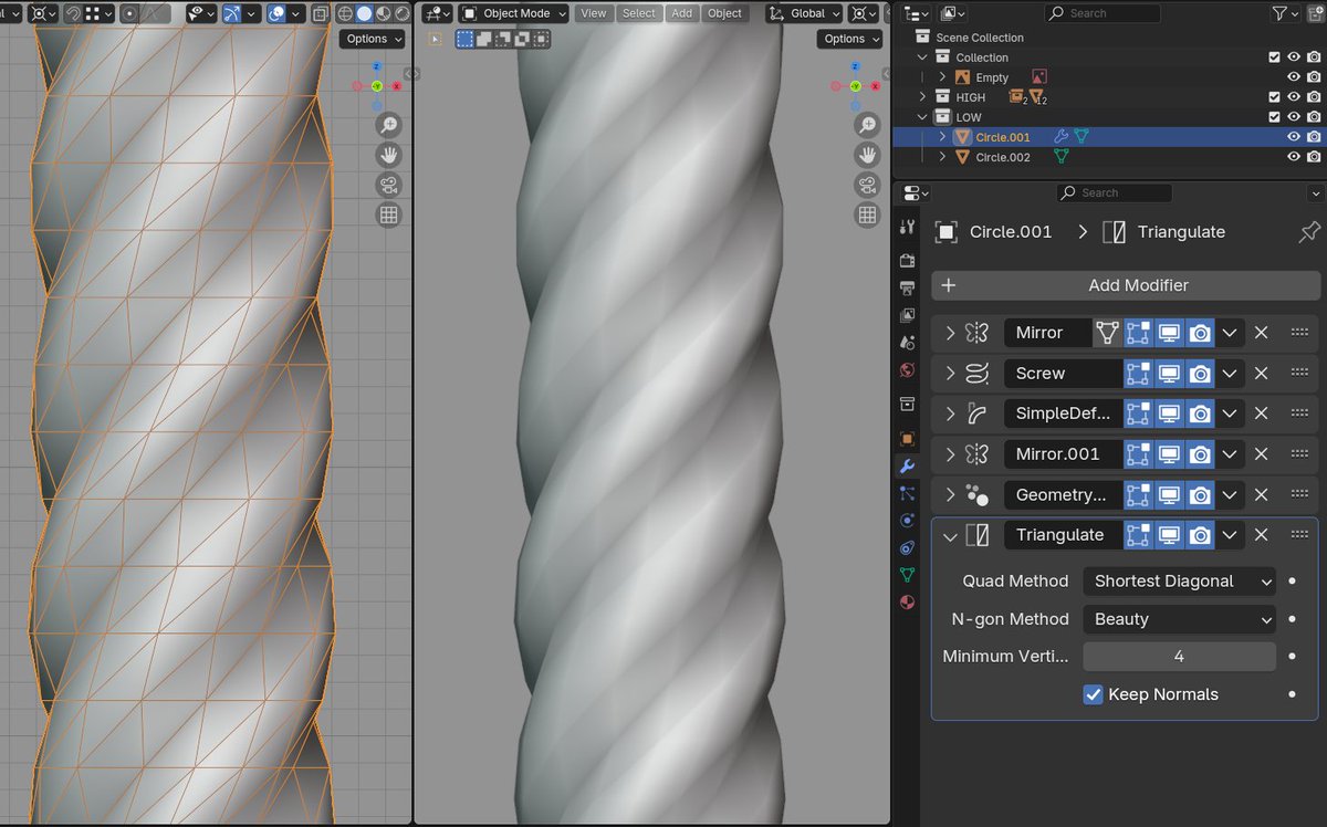 Nahuel_Belich's tweet photo. Little reminder of the potential of the Triangulate modifier at the end of the stack.
Pequeño recordatorio del potencial que tiene el modificador Triangular al final de la lista.
#b3d #blender #modifiers #triangulate https://t.co/MJ0jHCaWjg