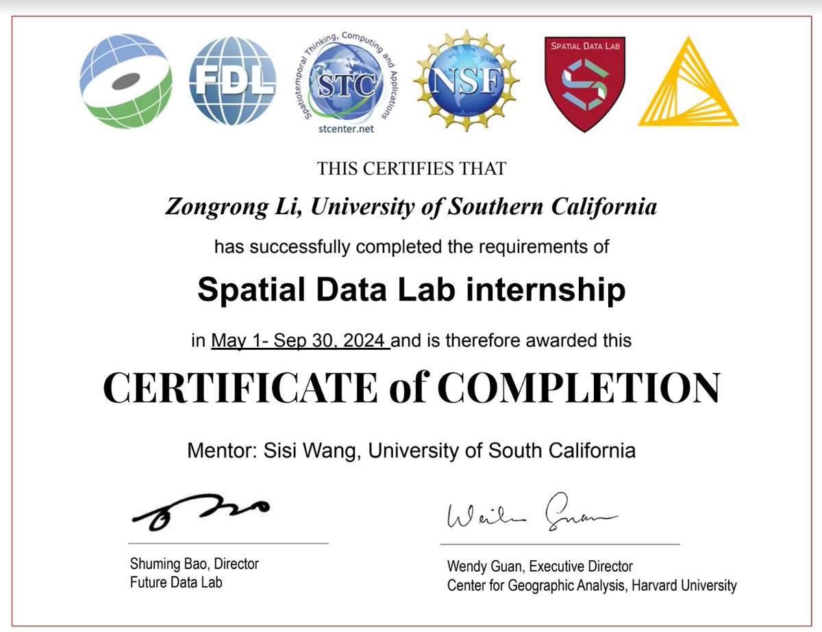 Jasperli0122's tweet image. 🌟 Completed my internship at Harvard's Spatial Data Lab! 🚀 Huge thanks to Prof. Siqin Wang for her guidance. 🙏
#SpatialDataScience #Harvard #GeospatialAnalysis