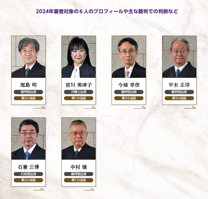 最高裁判所の裁判官の #国民審査 審査の対象はこちらの6人です
