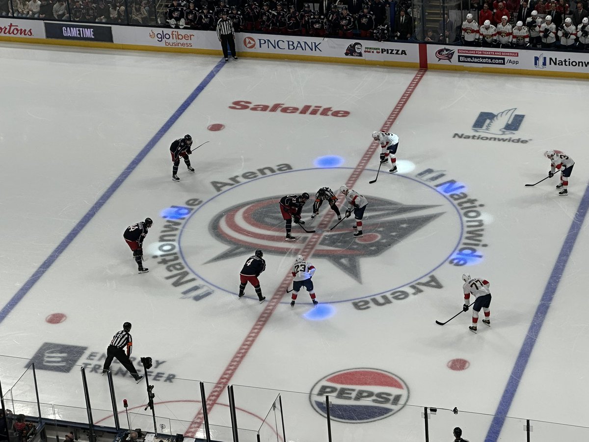 Blue Jackets are opening the game without a left wing. That’s where Johnny Gaudreau would have skated, of course.