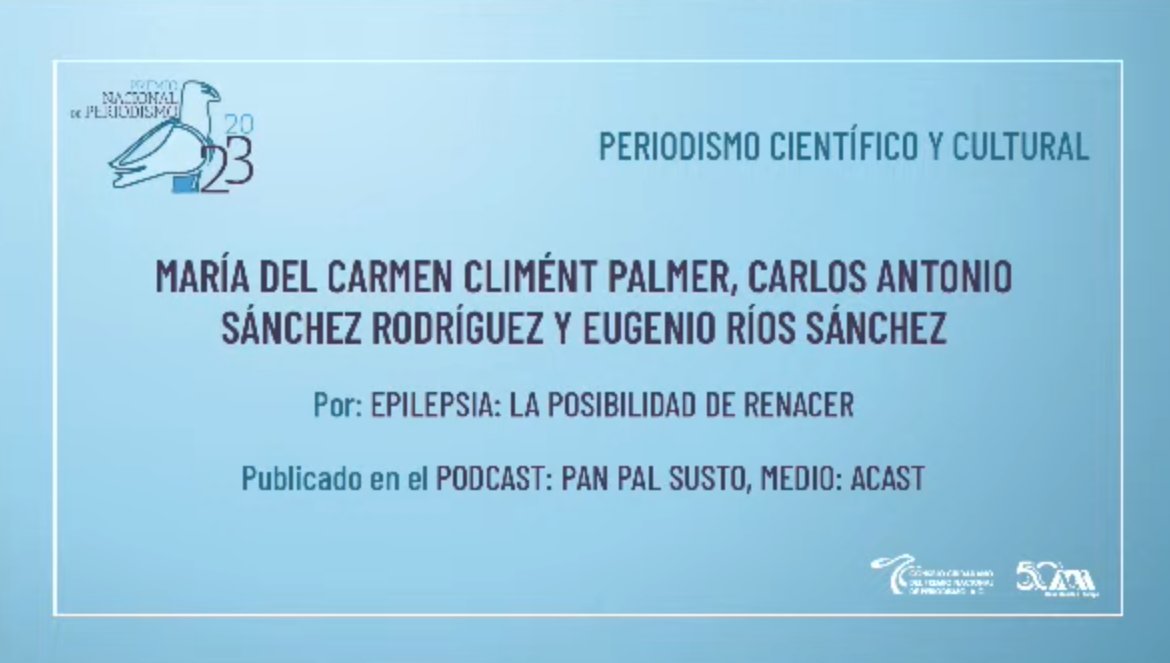 ¡Ganamos el Premio Nacional de Periodismo! En la categoría de Periodismo Científico y Cultural por el episodio Epilepsia: la posibilidad de Renacer, que hizo nuestra <a href="/mc_climent/">Maricarmen Climént</a>, y producido por <a href="/CarloosAntonioo/">Carlos Antonio Sánchez</a>, y con música original de Eugenio Ríos.
¡Estamos feliiiiiiiiiices!