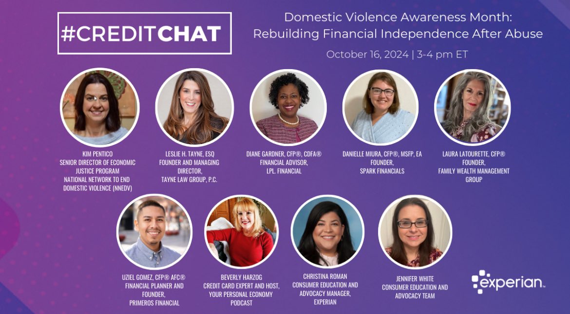 Join us tomorrow was we discuss Rebuilding Financial Independence After Abuse
#CreditChat
#DomesticViolenceAwarenessMonth 
#CFPPro
