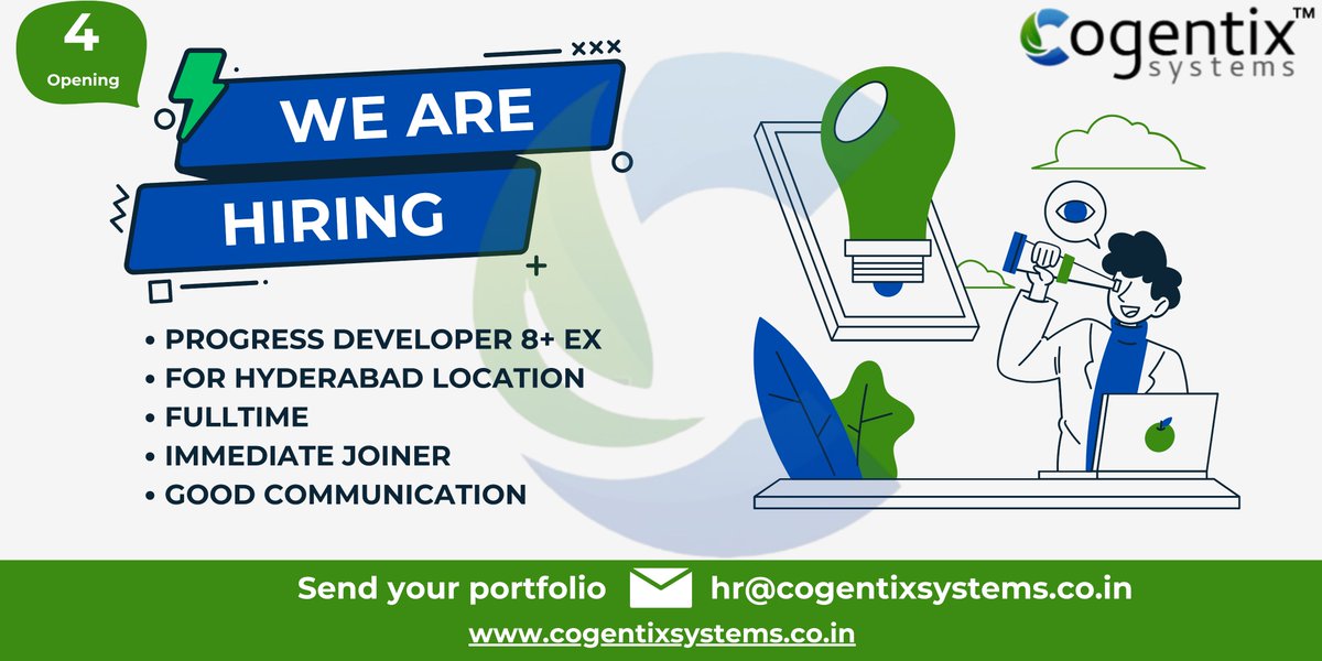 cogentixsystems's tweet image. #progress4gl 
#openedge 
#progress4gldeveloper 
#hiringnow 
#immediatejoiners
#progressLead