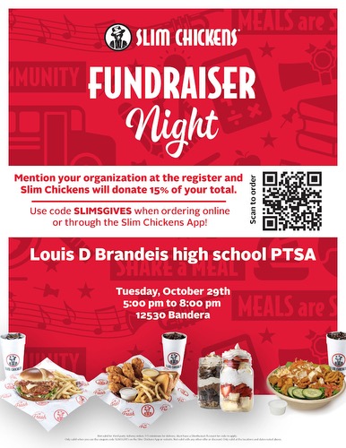 BrandeisBroncosPTSA (@broncosptsa) on Twitter photo Support Brandeis by picking up dinner at Slim Chickens on Thursday, 10/29! Mention Brandeis at the register or use code SLIMSGIVES to order online!
<a href="/NISDBrandeis/">Brandeis High School</a>
<a href="/danaperry73/">Dana Gilbert-Perry</a>
<a href="/Coach_KLewis/">Kemmie Lewis</a> Support Brandeis by picking up dinner at Slim Chickens on Thursday, 10/29! Mention Brandeis at the register or use code SLIMSGIVES to order online!
<a href="/NISDBrandeis/">Brandeis High School</a>
<a href="/danaperry73/">Dana Gilbert-Perry</a>
<a href="/Coach_KLewis/">Kemmie Lewis</a>