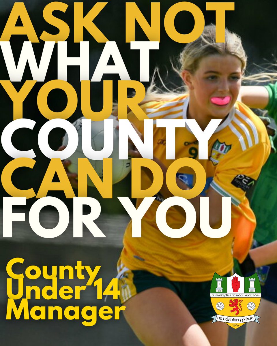 We are seeking applications for the role of Under 14 Inter-County Manager.

If you're interested in taking forward the next generation of Baby Saffs email secretary.antrim@lgfa.ie before Sunday 20 October.