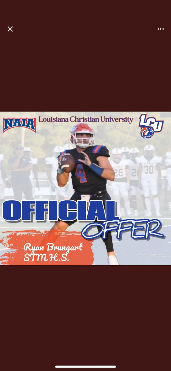 Ryan Brungart (@ryan_brungart) on Twitter photo I am beyond blessed to receive my first offer from <a href="/LCU_Wildcats/">Louisiana Christian University Wildcats</a> #AGTG
<a href="/STMCougarFB/">STMCougarFootball</a>
<a href="/shanesavoie/">Shane Savoie</a>
<a href="/RecruitLouisian/">Recruit Louisiana™️</a>
<a href="/tyson_andrus/">Tyson Andrus</a> I am beyond blessed to receive my first offer from <a href="/LCU_Wildcats/">Louisiana Christian University Wildcats</a> #AGTG
<a href="/STMCougarFB/">STMCougarFootball</a>
<a href="/shanesavoie/">Shane Savoie</a>
<a href="/RecruitLouisian/">Recruit Louisiana™️</a>
<a href="/tyson_andrus/">Tyson Andrus</a>
