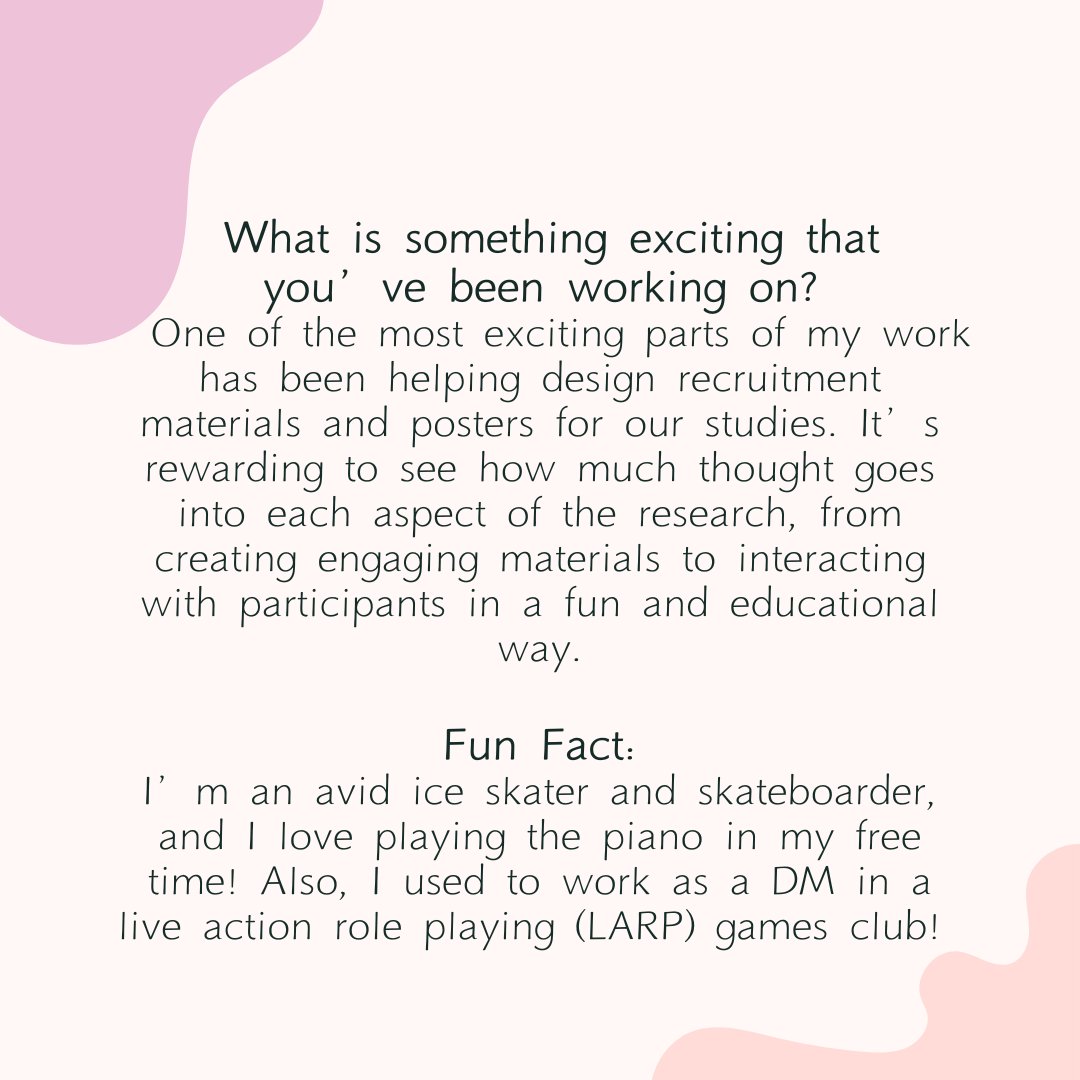 DISC_LabKids's tweet image. Meet Yiran Fu, a junior from Beijing, China! 🌍 She’s been helping design recruitment materials and creating engaging experiences for participants in the DISC Lab.🧠✨
Yiran aims to pursue a master's degree in learning analytics or data analytics! 🎓