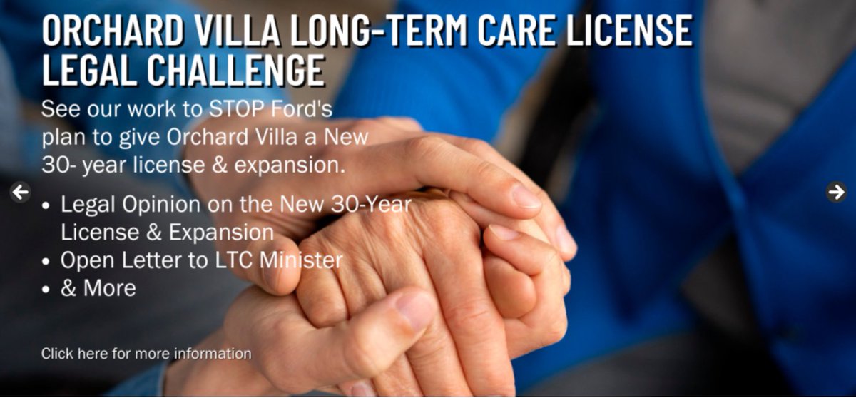 Our court challenge re. Ford govt's expansion &amp; new 30yr license for Southbridge’s Orchard Villa, for-profit long-term care corporation with reprehensible record will be heard THURS. at the Ont. Divisional Court (at Osgoode) University &amp; Queen St. Toronto at 10 a.m.