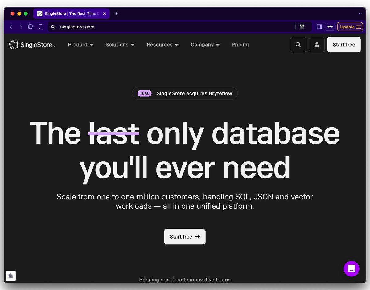 THIS is how you do a new website. When I first came across SingleStore, I nearly walked away because it felt too enterprise for a small business like us.

Their website now reflects that they can handle individuals (free!), small business and enterprise.