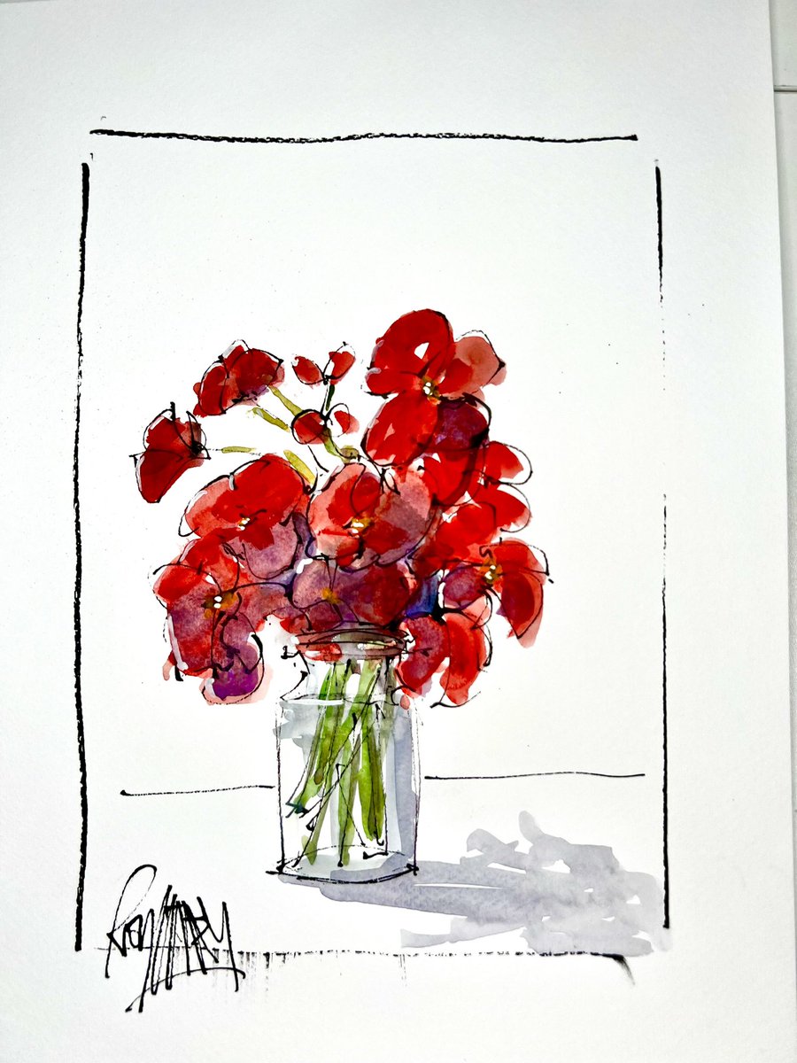 Jar of flowers in a coffee shop
Pen and watercolour on paper