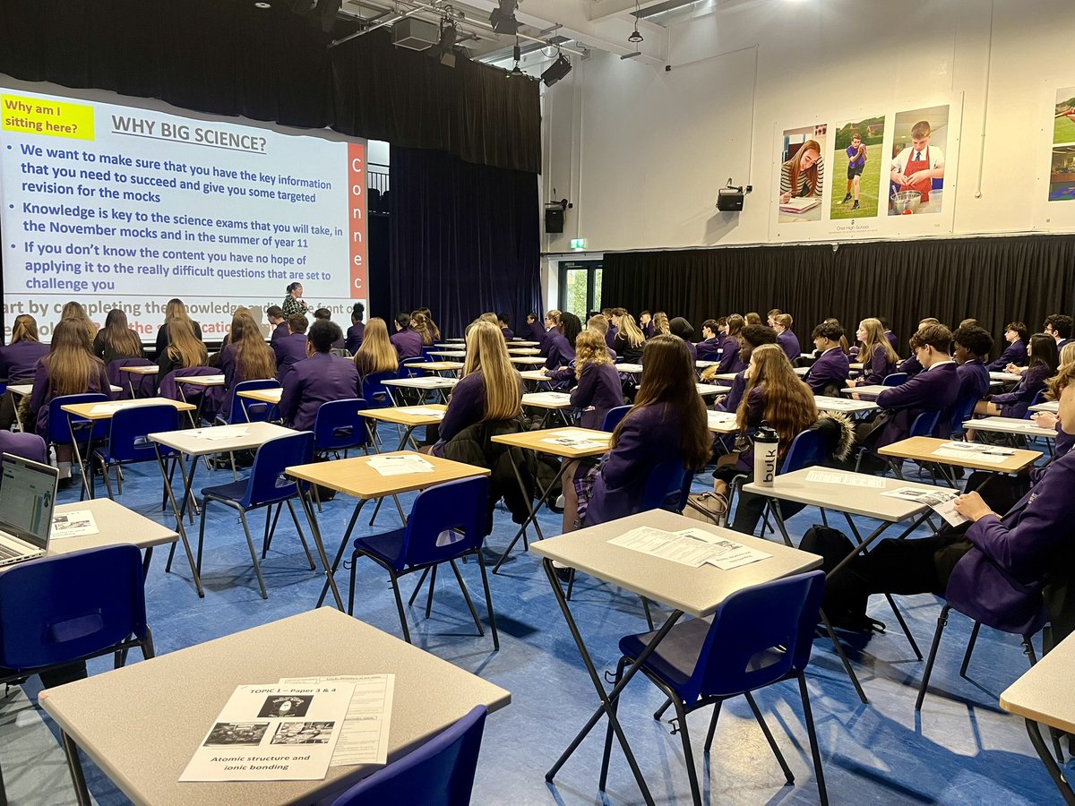 OrielHighSchool's tweet photo. It was time for the first Big Scienceβ of the academic year this morning & Year 11 were on top form!! First up was Miss Pooley leading a great revision session on Atomic Structure & Ionic Bonding. Awesome work & engagement all round! πβοΈπ #Impressed #OrielScience #HardWorkPays https://t.co/gHQDJvKzvd