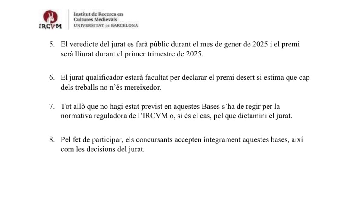 ‼️Ja és oberta la convocatòria del V Premi IRCVM al millor TFG de Cultures Medievals 🏆