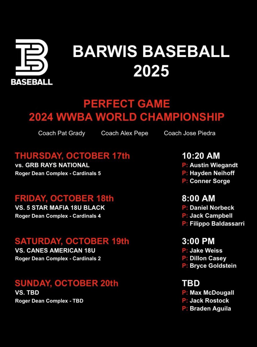 I will be coming in relief on Friday 8:00am at Cardinals 4 
<a href="/BARWIS2025/">BARWIS Baseball 2025</a>