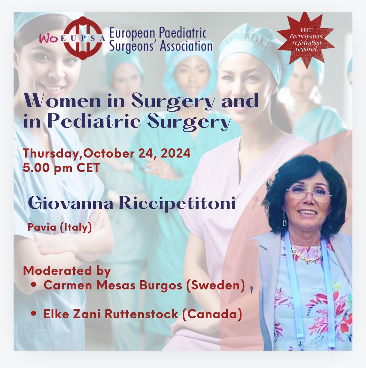 EupsaSurgeons's tweet image. WoEUPSA’s First Webinar! 🎉
Join us for an exciting session with Prof. Riccipetitoni, former EUPSA President, moderated by Dr. Carmen Mesas Burgos (🇸🇪) & Dr.@ElkeZani (🇨🇦).
October 24th, 5.00 pm CET
🔗bit.ly/3BFAv2s
#eupsa #WoEUPSA