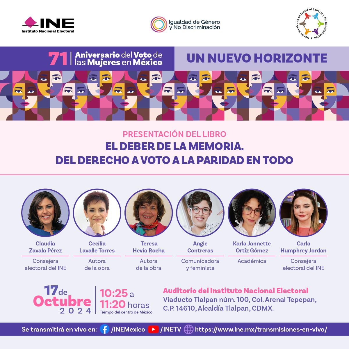 AunaMexico's tweet photo. En @AunaMexico celebramos el ejercicio de nuestros derechos políticos.

Te invitamos a asistir a la presentación del libro El Deber de la Memoria con la presencia de las autoras Cecilia Lavalle (@cecilialavallet) y Teresa Hevia, así como Claudia Zavala Pérez (@CZavalaP) y Humphrey Jordan (@C_Humphrey_J), consejeras del INE.