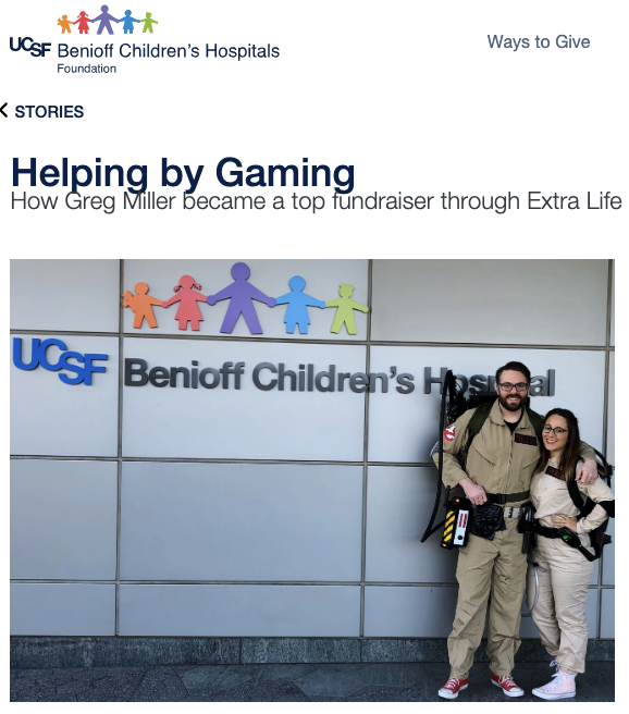 GameOverGreggy's tweet image. I&apos;ve always been proud to raise money for Extra Life, but to find out Kinda Funny is the top fundraising team for UCSF Benioff Children’s Hospitals and has helped push it past the $5 million milestone?

Amazing.

Thank you all for the support!

give.ucsfbenioffchildrens.org/stories/helpin…