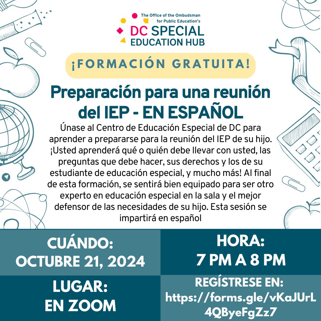 #FREE TRAINING ALERT: IN SPANISH! Parents, educators, professionals, and community members welcome! forms.gle/pvQ47mYT6iKfgP… ¡ALERTA DE CAPACITACIÓN #GRATUITA: EN ESPAÑOL! ¡Padres, educadores, profesionales y miembros de la comunidad bienvenidos! forms.gle/pvQ47mYT6iKfgP…