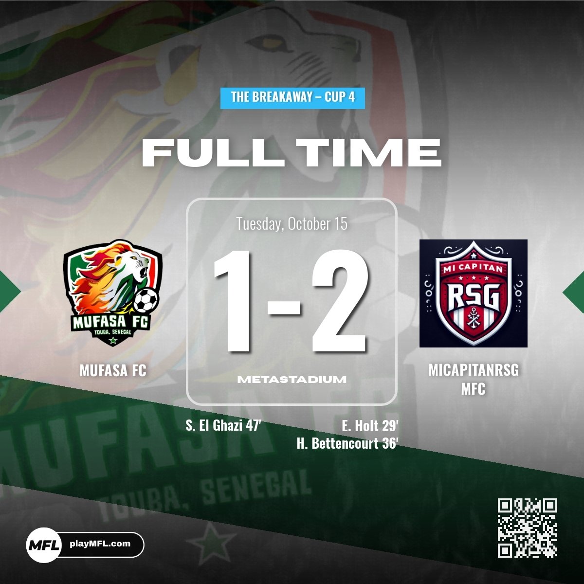Mufasa_FC's tweet photo. CUP GAME 5 - We suffer a 2-1 defeat against MiCapitanrsg MFC. We remain in 2nd place in Group 5 with one game left to play! 🇸🇳 #MufasaFC https://t.co/yss1y9FvRI