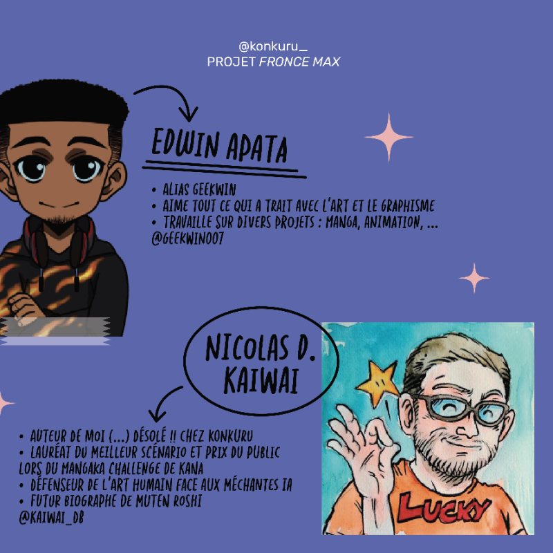 🎨 Découvre les artistes derrière "Fronce Max" ! 🎨

Un projet d'une telle envergure n'aurait jamais vu le jour sans l'implication exceptionnelle de nombreux talents.

👏 Un énorme bravo à :
Cyrshady
Fairy-L
Emash
Geekwin
Nicolas D. Kaiwai