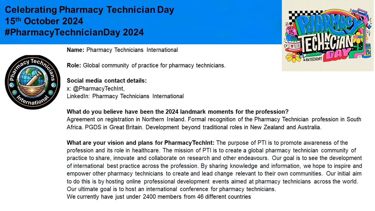 5/ Our final post as we come to the end of 2024 #RxTechDay focuses on @APTUK1, <a href="/PTOC11/">PTOC</a> and <a href="/PharmacyTechInt/">PharmacyTechnicians.Int</a>

Thank you for all you do. 

Thank you to all the #PharmacyTechnicians that took the time to share their journeys.

#WearePharmacy