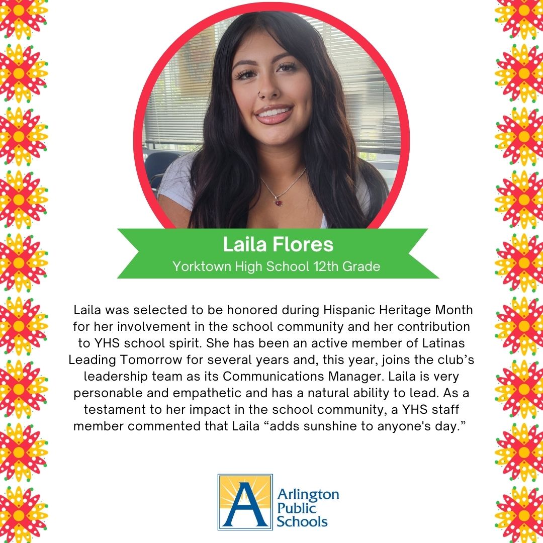 APSVirginia's tweet image. On the final day of Hispanic Heritage Month, Arlington Public Schools celebrates our Hispanic student leaders.

Read More ➡️ l8r.it/ATt1

#APSisAwesome #APSHHM #OneTeamOneAPS