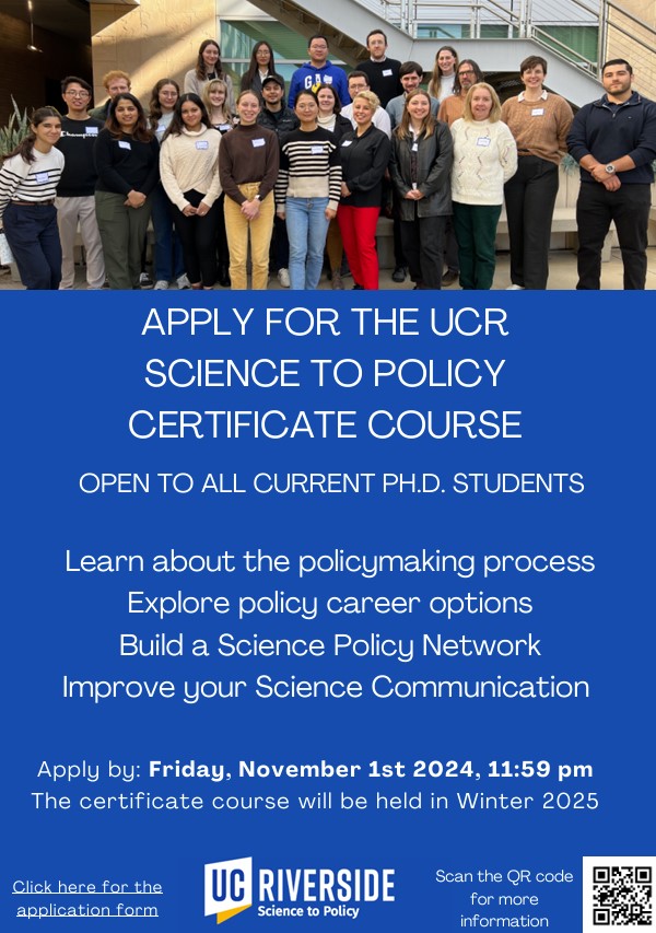 Attention UCR Graduate Students, the application for 2025 S2P Certificate course is open and will close on November 1, 2024.