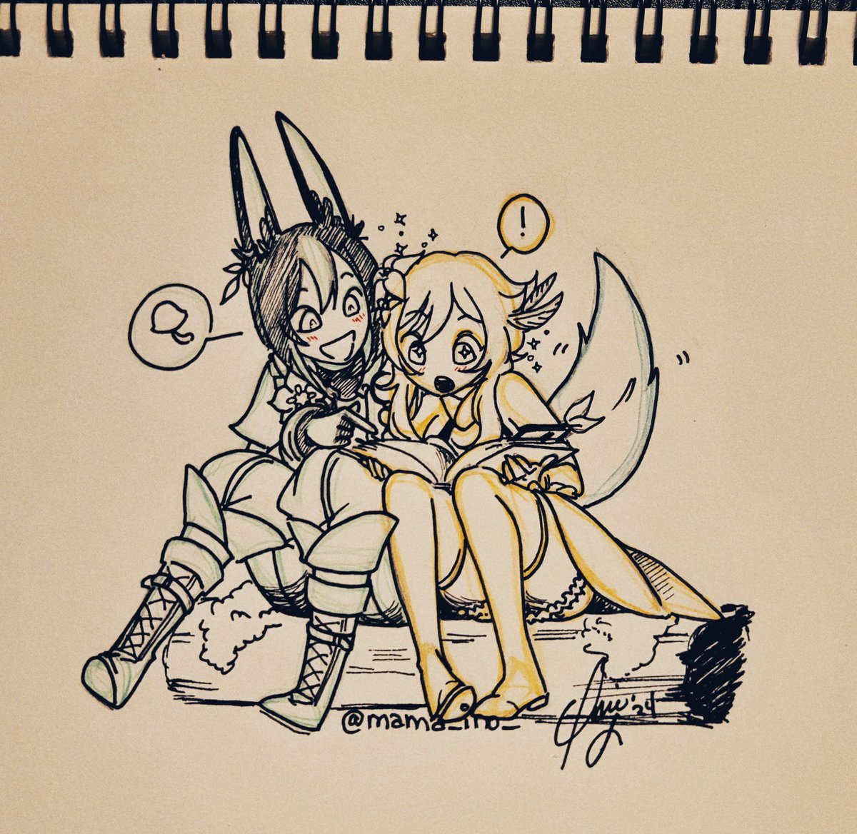 Day ¹⁵ - Guidebook 
As someone who loves mushrooms, I need him to share some fungi facts
#inktober #inktober2024 #genshinimpact #tighnari #lumine #guidebook #tighlumi